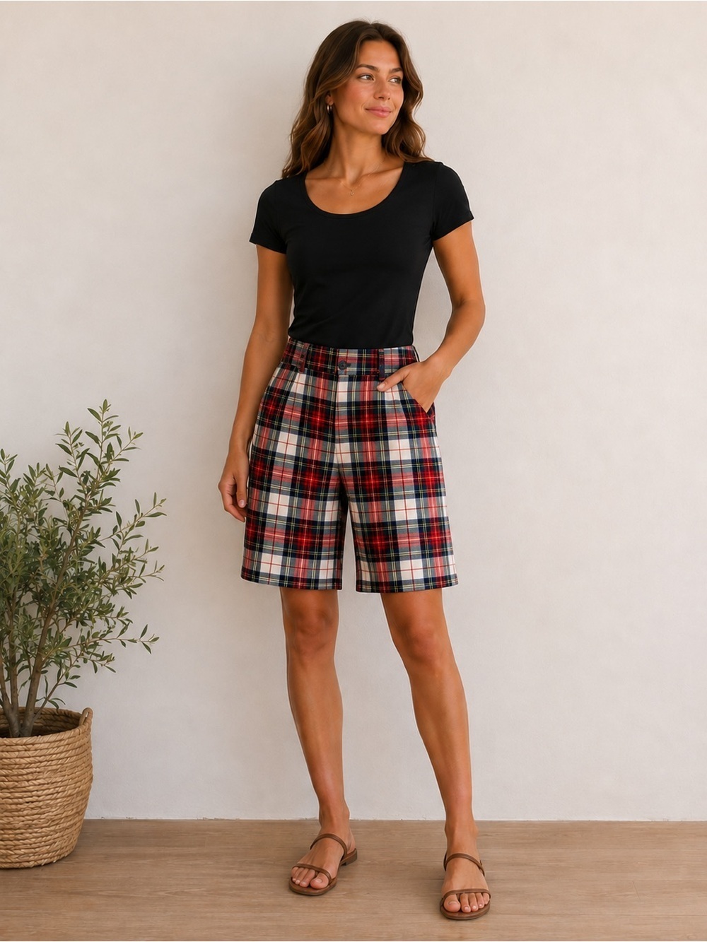 Vintage Pendleton Plaid Bermuda Shorts Sz 6 Tartan 100% Virgin Wool
